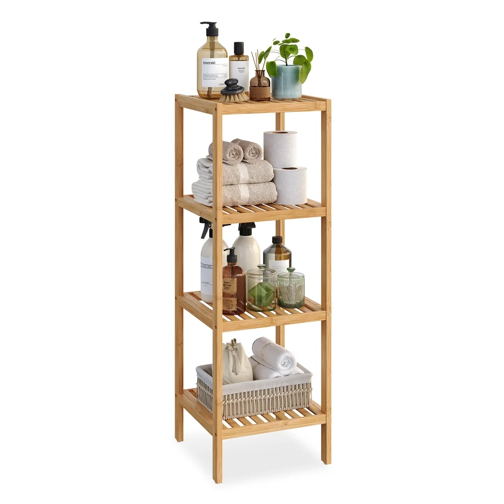Smart SONGMICS Bamboo Bathroom 4-Tier Shelf Stand User-Friendly