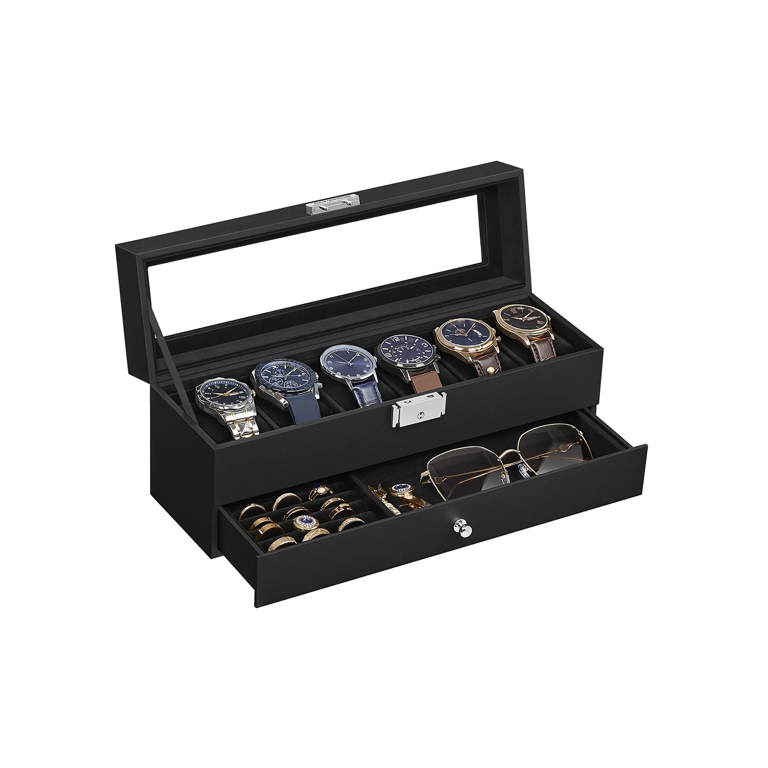 Unique SONGMICS Lockable Watch Box With Glass Lid Convenient
