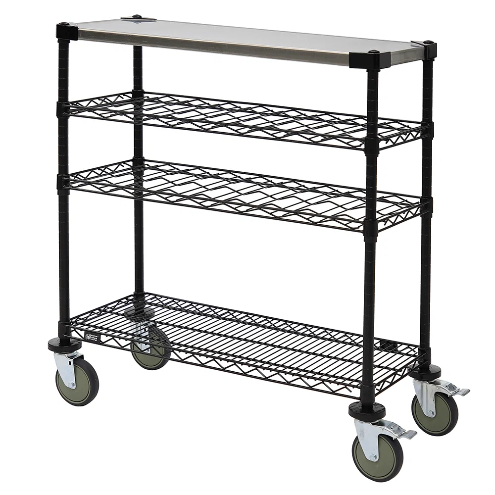 Crafted 14 quot d Black Wine Wire Shelving Carts w Stainless Steel Top Quality