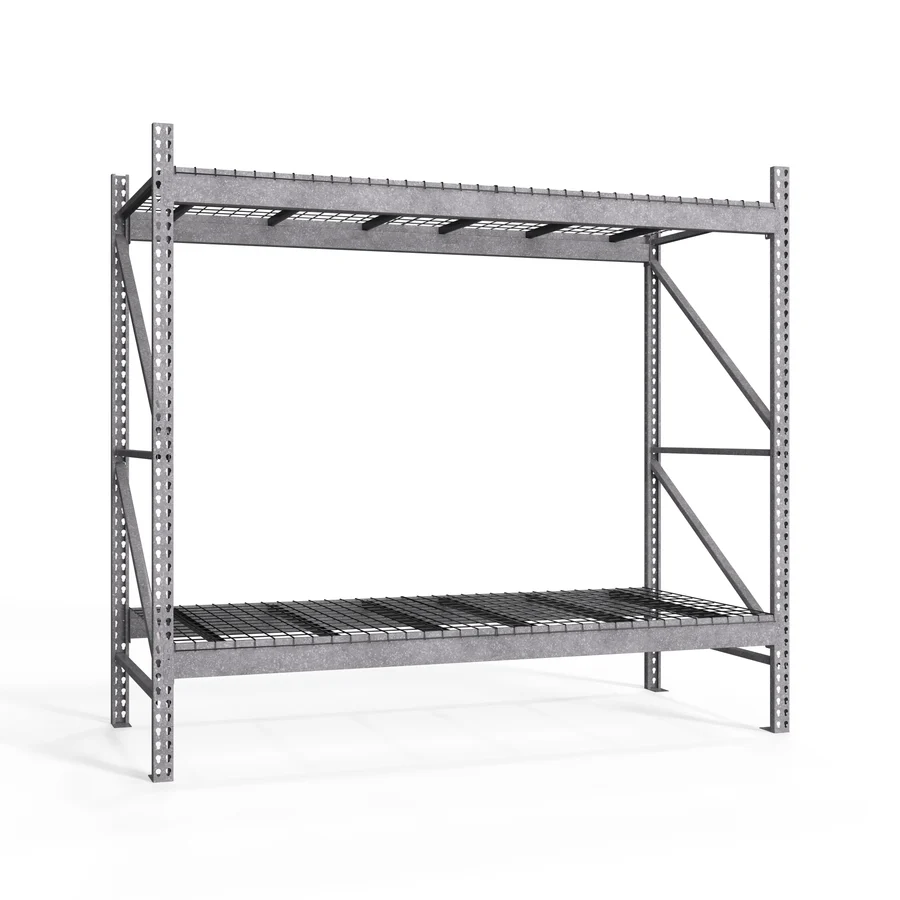 Secure 2-Tier Galvanized Teardrop Pallet Rack Starter Units w Wire Decking - 42 quot d x 120 quot h High-Quality