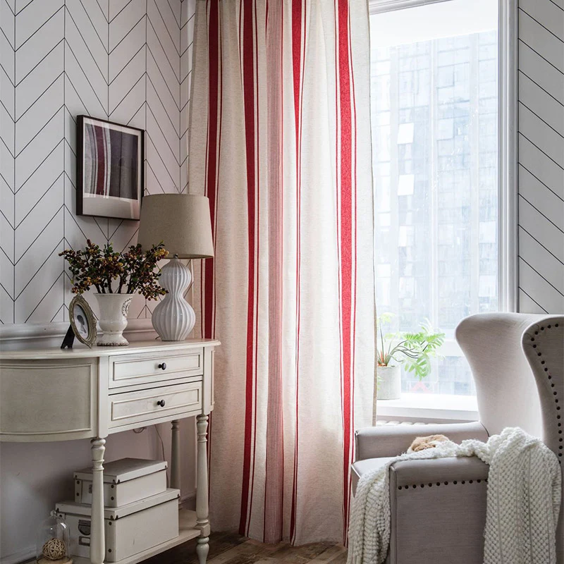 Fashionable Ownkoti Colorblock Striped Curtains Cotton Linen Drapes Stylish