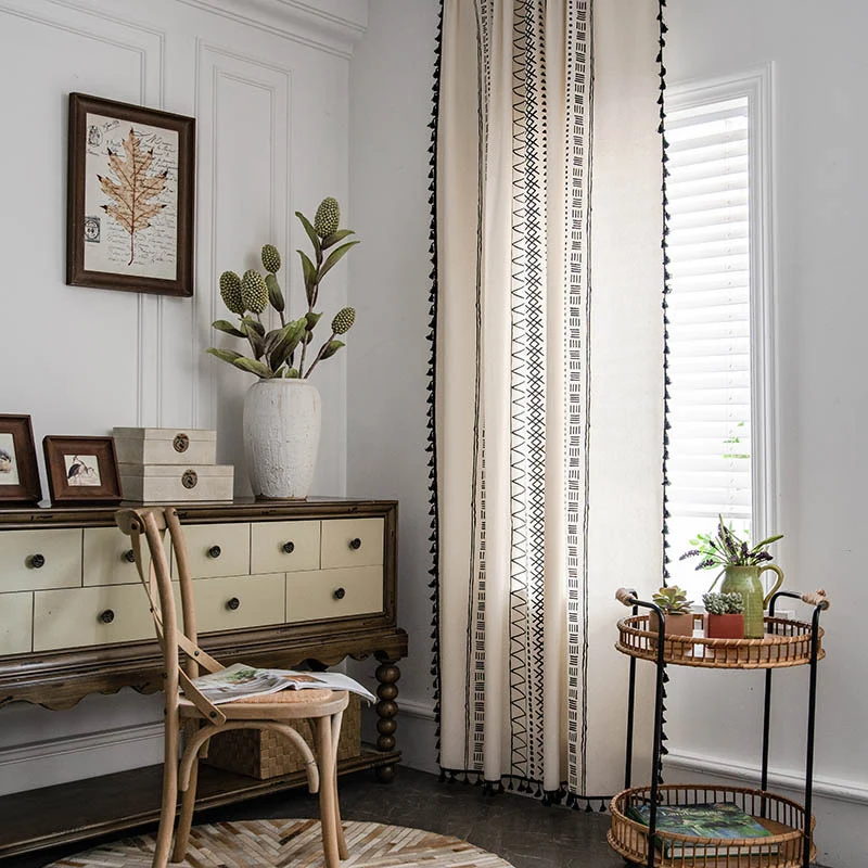 Safe Ownkoti Bohemian Geometric Cotton Semi Blackout Curtains First-Class