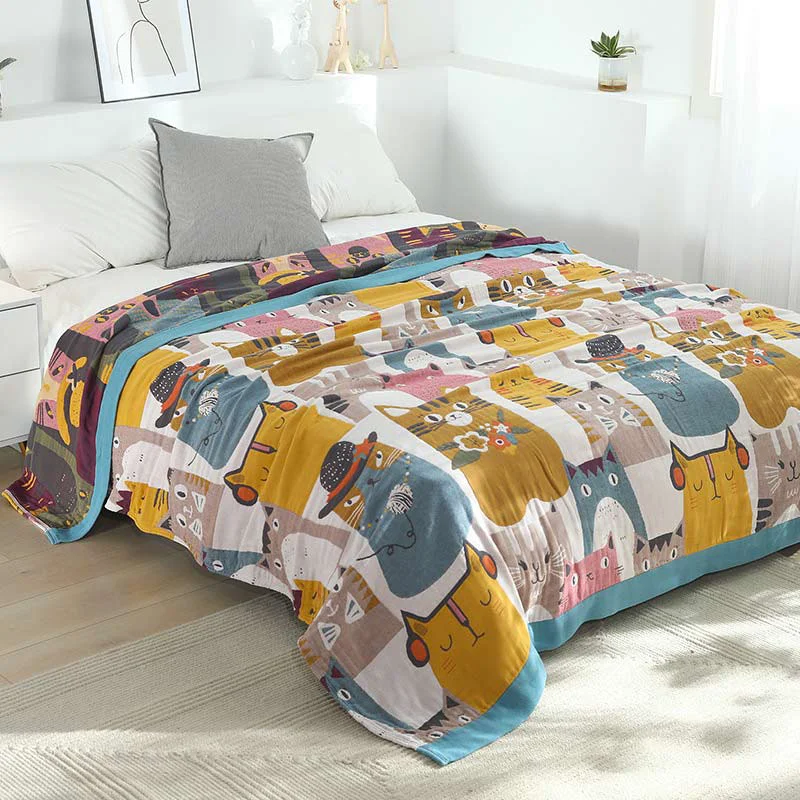 Original Design Ownkoti Cute Cat Reversible Cotton Soft Quilt Original