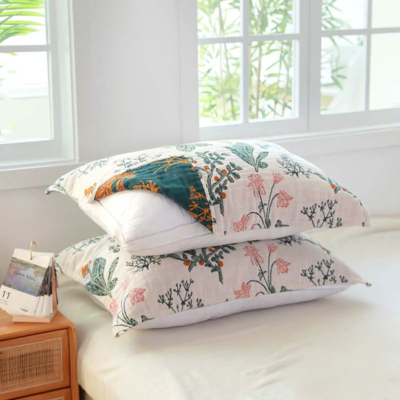 Minimalist Ownkoti Flower Plant Cotton Gauze Pillow Towel 2PCS Dependable