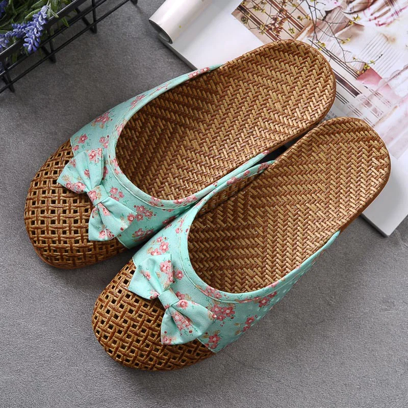 High-End Ownkoti Retro Bowknot Breathable Flax Slippers Quality
