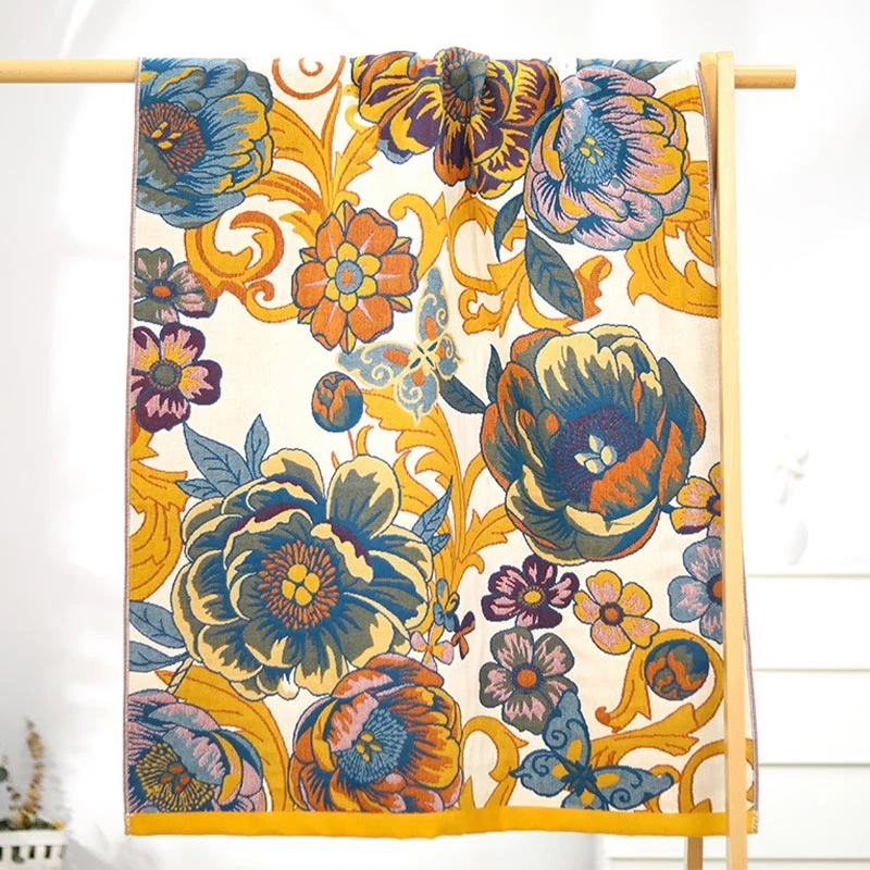 Detailed Ownkoti Blooming Flowers Reversible Cotton Bath Towel Reusable