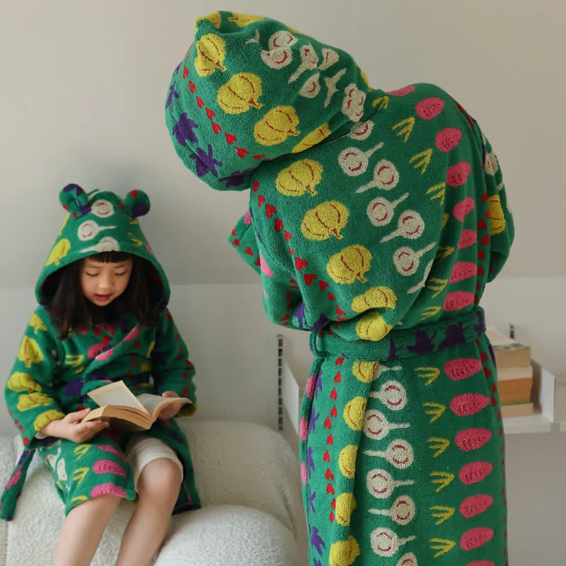 Exceptional Ownkoti Colorful Vegetable Pattern Cotton Hooded Bathrobe Versatile