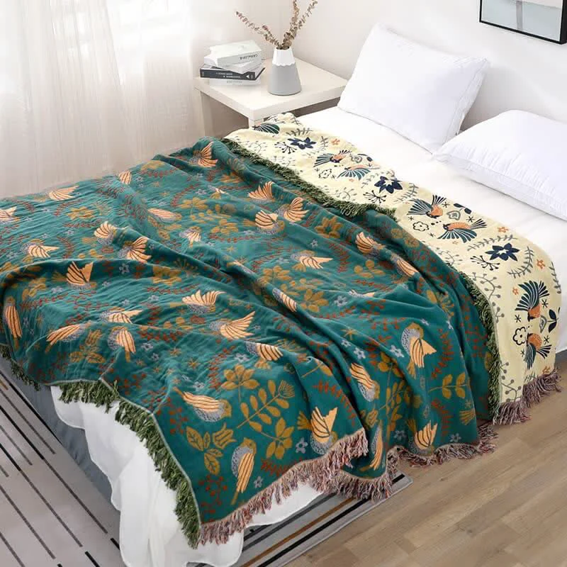 Casual Ownkoti Boho Breathable Flower Bird Reversible Quilt Secure
