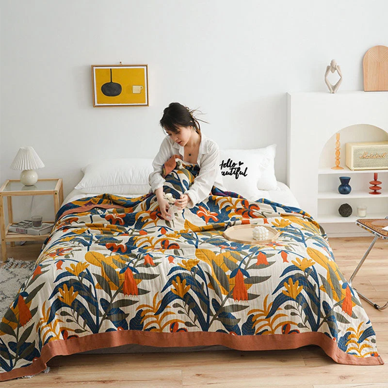 Unique Ownkoti Goldenrod Flower Printed Reversible Cotton Quilt Efficient