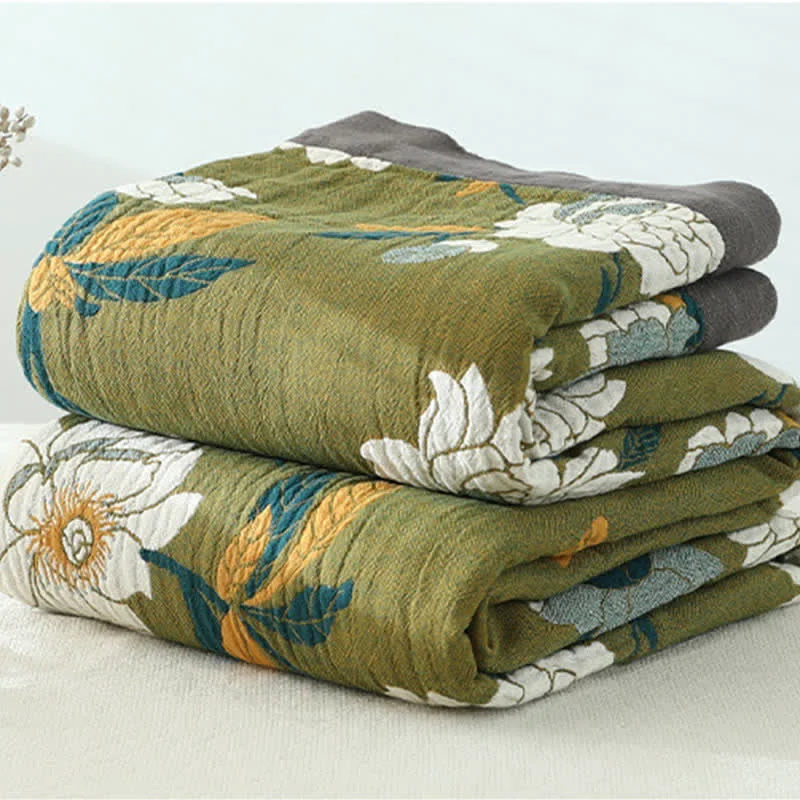 Secure Ownkoti Olive Flower Printed Cotton Quilt Selected