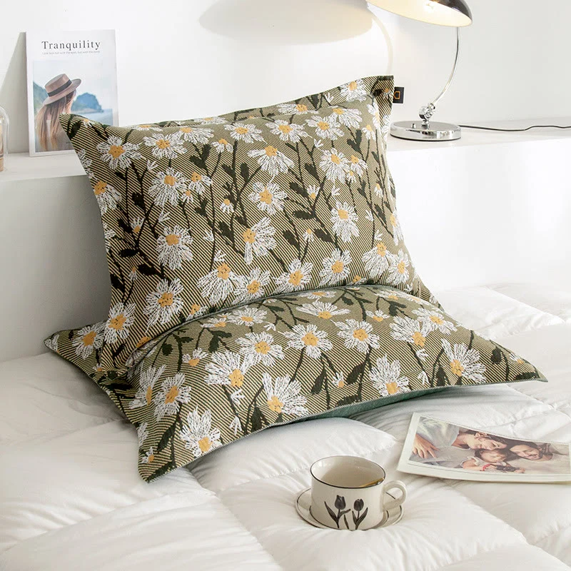 High-Performance Ownkoti Daisy Print Cotton Gauze Pillowcases 2PCS Original Design