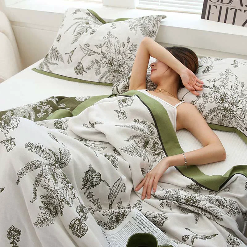 Relaxed Ownkoti Pastoral Flower Leaf Cotton Reversible Quilt Sophisticated