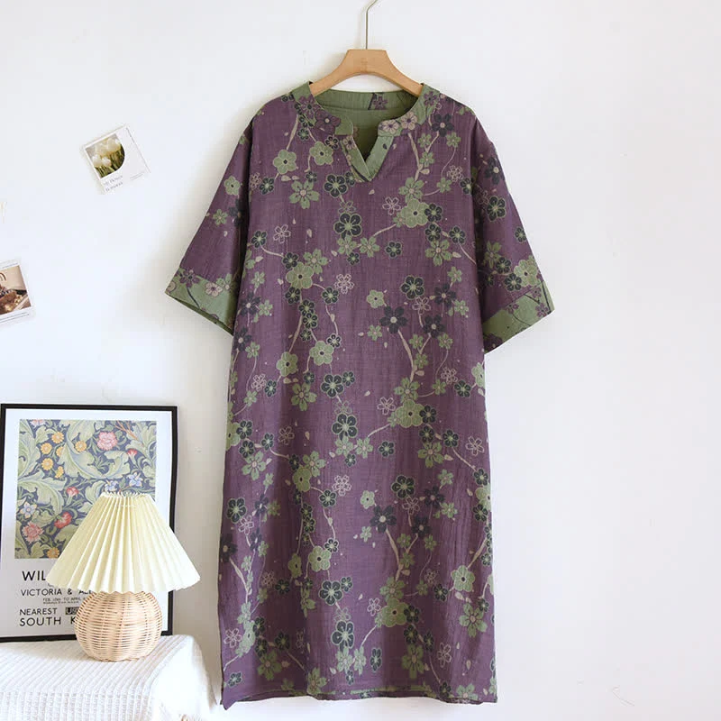 Next-Generation Ownkoti Plum Blossom V-neck Soft Cotton Nightdress Environmentally Friendly