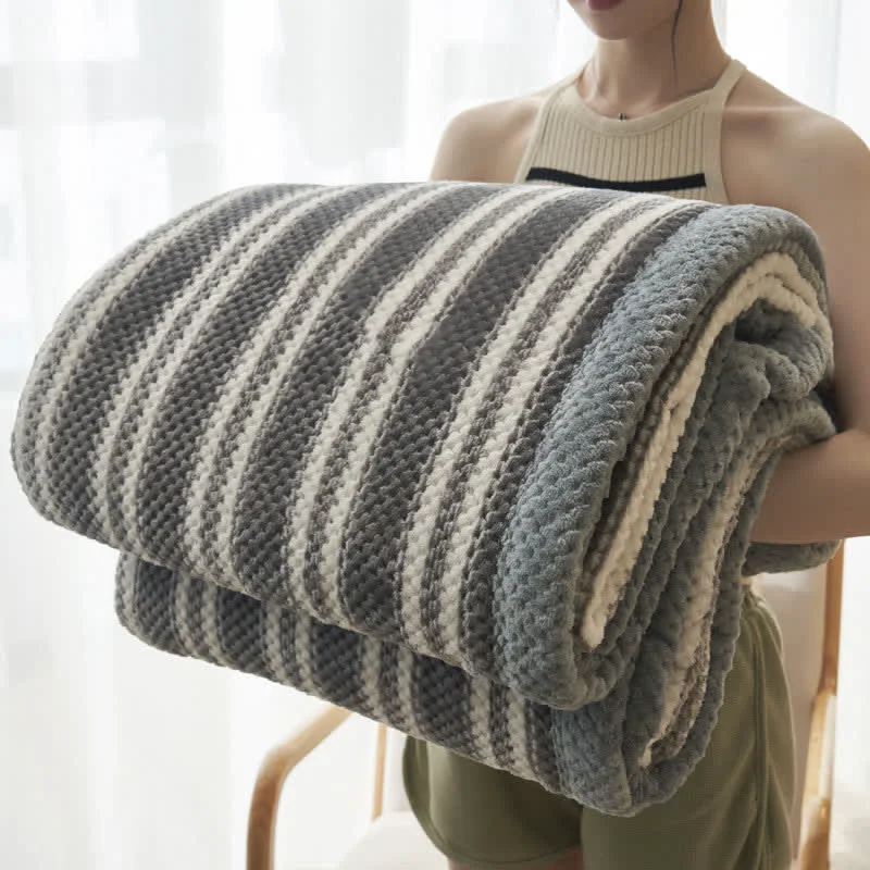 Secure Ownkoti Stripe Comfy Coral Fleece Throw Blanket High-End