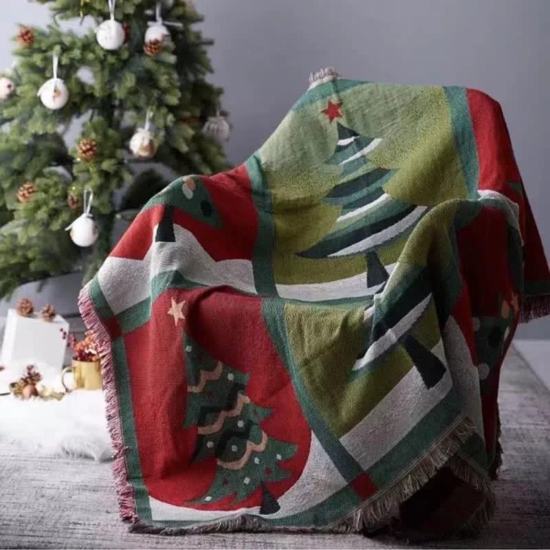 Fashionable Ownkoti Christmas Tree Home Decor Tassel Blanket Relaxed