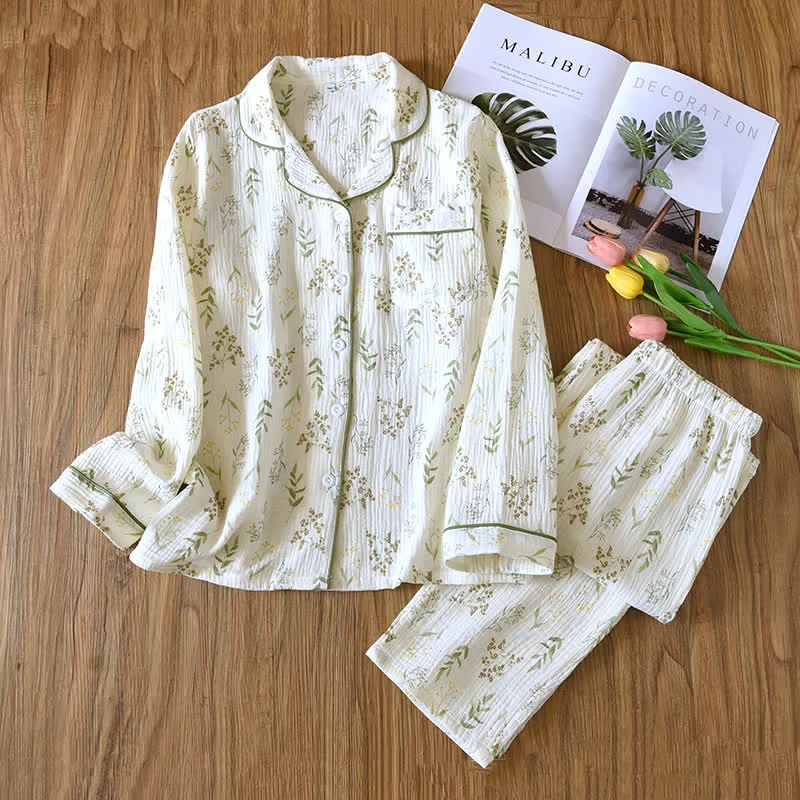 Healthy Ownkoti Floral Cotton Double Gauze Pajama Set Top-Quality