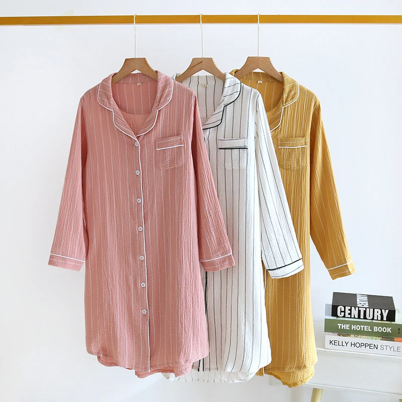 First-Class Ownkoti Solid Color Striped Lapel Nightdress Specialty