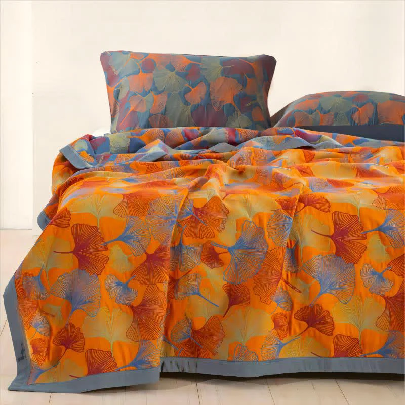 Smart Ownkoti Ginkgo Leaf Three Layers Cotton Gauze Quilt Excellent