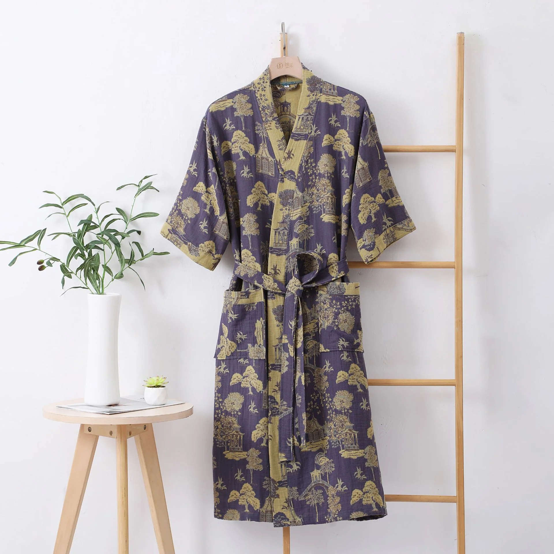 Solid Ownkoti Natural Landscape Print Lightweight Robe Refined