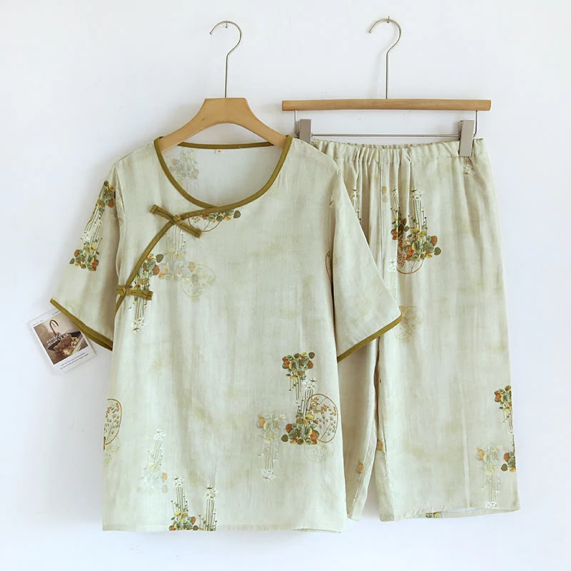 Modern Ownkoti Floral Woven Short Sleeve Loungewear Set Expertly Made