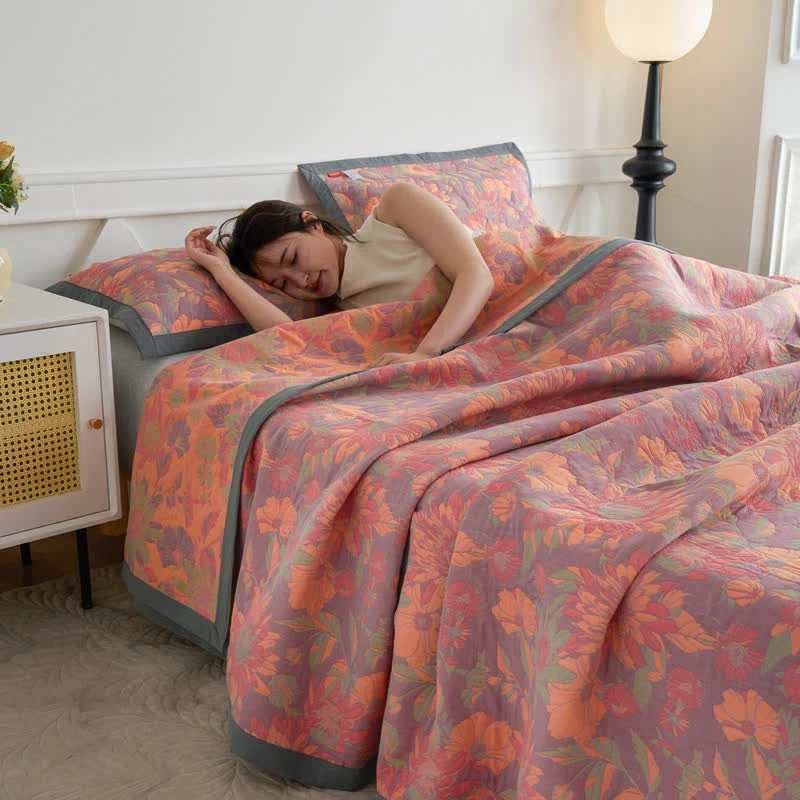 Practical Ownkoti Three Layer Cotton Gauze Floral Quilt Excellent