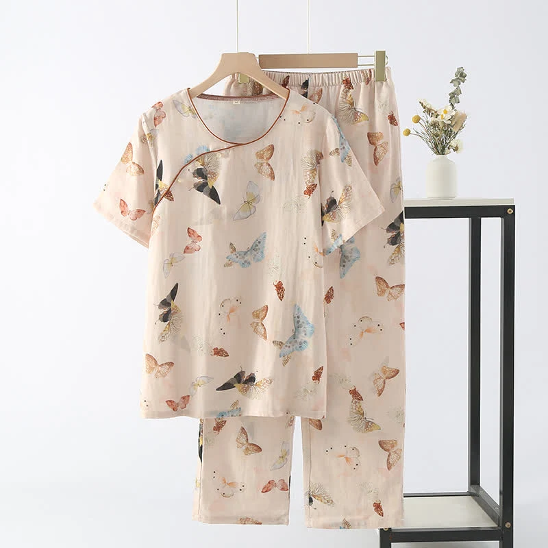 Superior Ownkoti Cotton Gauze Colorful Butterfly Nightwear Set Versatile