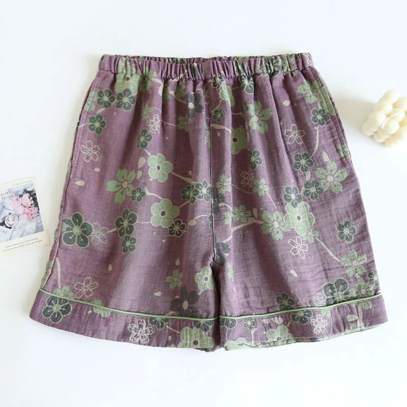 Minimalist Ownkoti Plum Blossom Pure Cotton Pajama Shorts Artisan