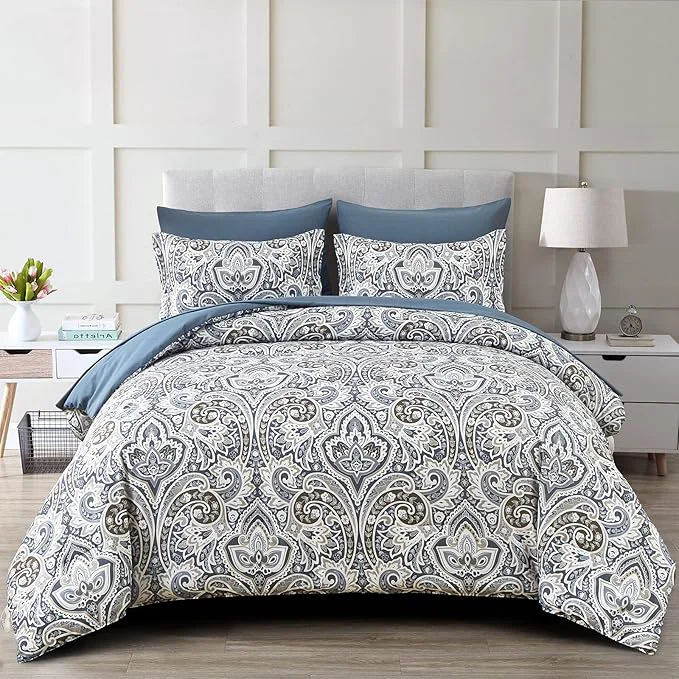 Fine Crafted Drucon Blue Paisley Comforter Set King 7 Pieces Bed in a Bag Comforter Boho Paisley Pattern Bedding Set Soft Microfiber 1 Comforter 1 Flat Sheet 1 Fitted Sheet 2 Pillowcases 2 Pillow Shams Healthy