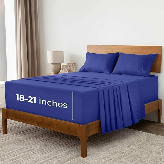 Advanced Mellanni Extra Deep California King Sheets - 4 PC Iconic Collection Bedding - Hotel Luxury Ultra Soft Cooling Bed Sheets - Wrinkle Fade Stain Resistant Cal King Royal Blue Convenient