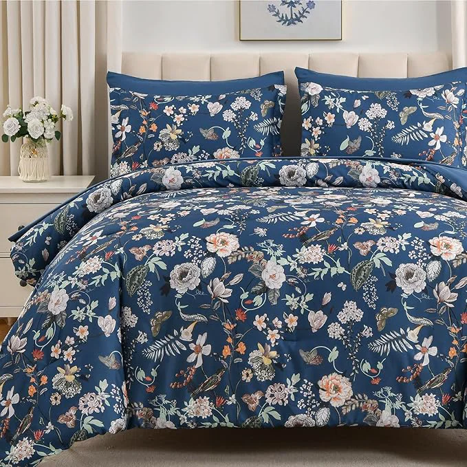 Verified 7 Piece Queen Comforter Set Peacock Blue Butterfly Floral Comforter Set with Flowers Leaves Pattern Soft Microfiber Complete Bedding Set for All Season Peacock Blue Queen User-Friendly