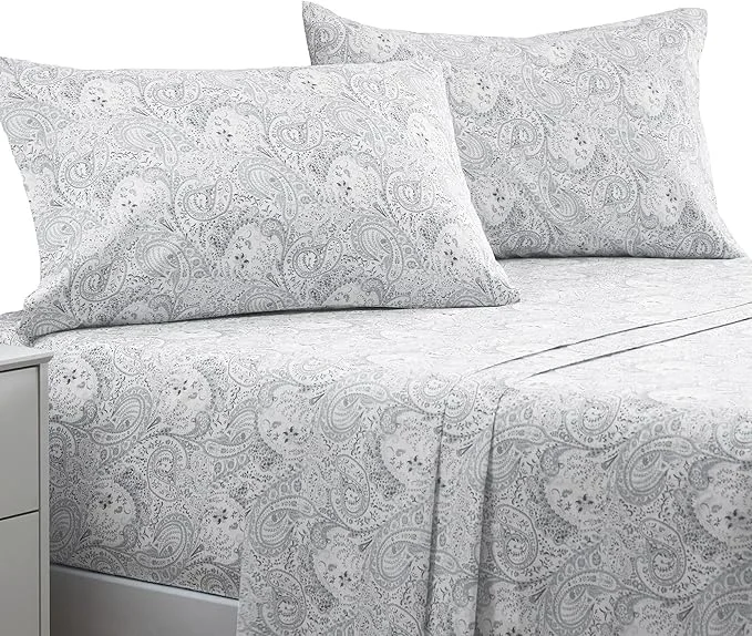 Certified Mellanni Queen Sheets Set - 4 PC Iconic Collection Bedding - Hotel Luxury Extra Soft Cooling Bed Sheets - Wrinkle Fade Stain Resistant Queen Paisley Gray Versatile