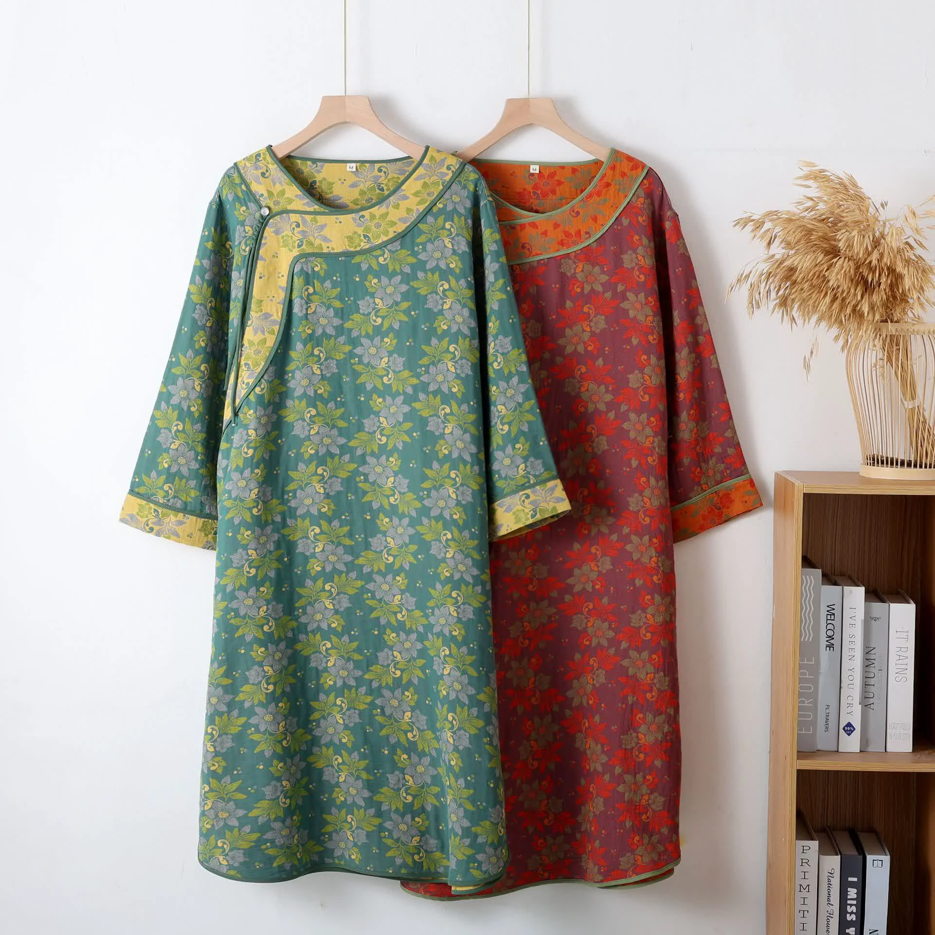 High-Grade Ownkoti Jacquard Cotton Gauze Floral Nightgown Practical