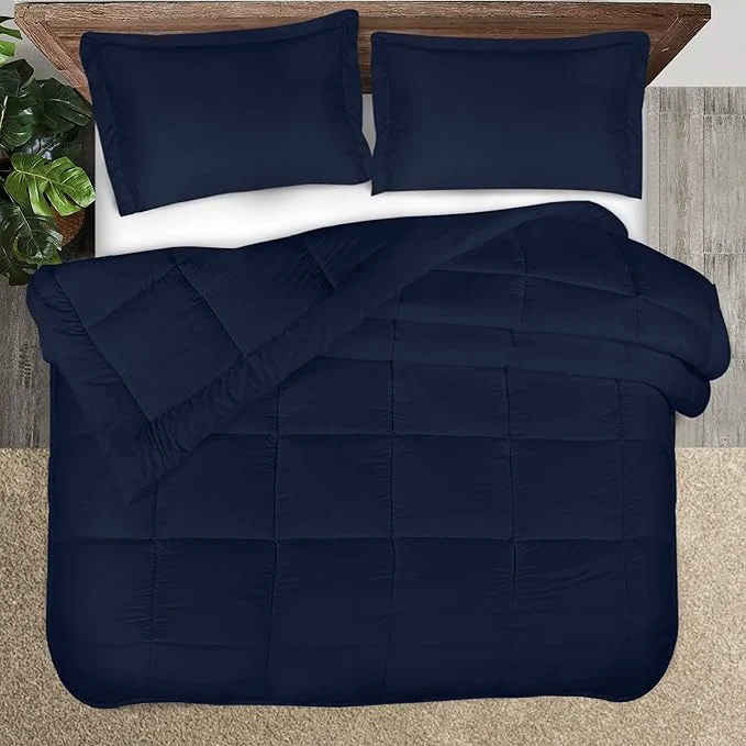 Stylish Utopia Bedding King Comforter Set Navy Comforters King Size 3 Pieces Bedding Comforters Sets Down Soft Bed Set 1 Comforter 90 x 102 inches 2 Pillow Shams 20 x 36 inches Crafted