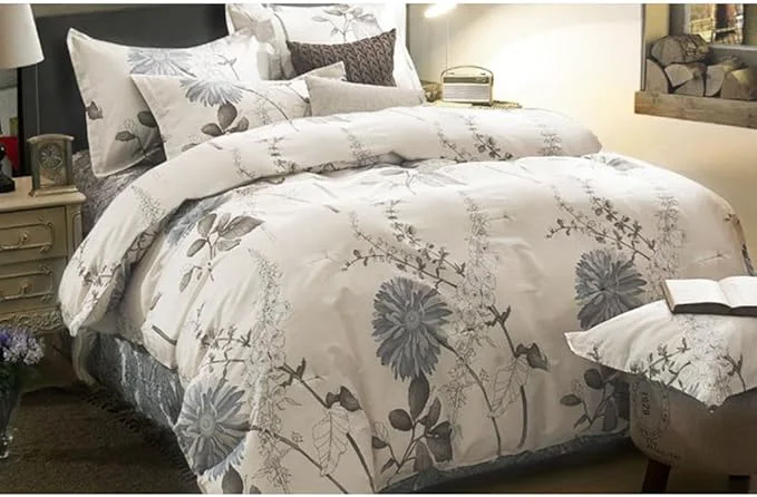 Sophisticated Wake In Cloud - Floral Comforter Set Cotton Fabric Vintage Flower Shabby Chic Farmhouse Botanical Cottagecore Sunflower 3 Pieces Bedding Set Gray Beige King Size Easy-to-Use