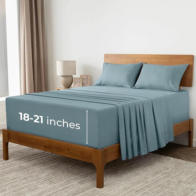 Professional Mellanni Extra Deep Split King Sheets - 5 PC Iconic Collection Bedding - Hotel Luxury Ultra Soft Cooling Bed Sheets - Wrinkle Fade Stain Resistant Split King Spa Blue Authentic