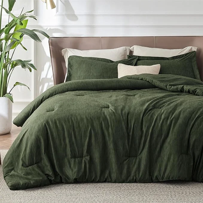 Reliable Bedsure Queen Comforter Set - Dark Green Soft Bedding for All Seasons Cationic Dyed Bed Set 3 Pieces 1 Queen Size Comforter 90 quot x90 quot and 2 Pillow Shams 20 quot x26 quot 2 quot Relaxed