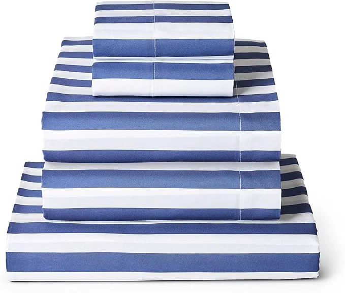 Versatile Mellanni Split King Sheets Set - 5 PC Iconic Collection Bedding - Hotel Luxury Extra Soft Cooling Bed Sheets - Wrinkle Fade Stain Resistant Split King Oxford Stripe Blue Nova Exceptional