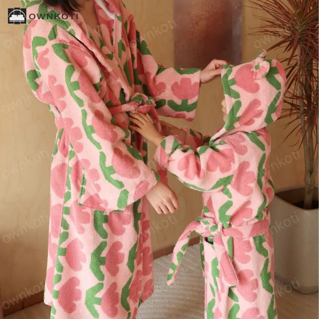 Eco-Friendly Ownkoti Pure Cotton Rural Tulip Hooded Bathrobe Reusable
