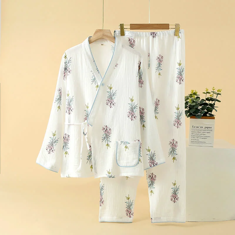 Refined Ownkoti Floral Lily Kimono Cotton Gauze Pajama Set Unique