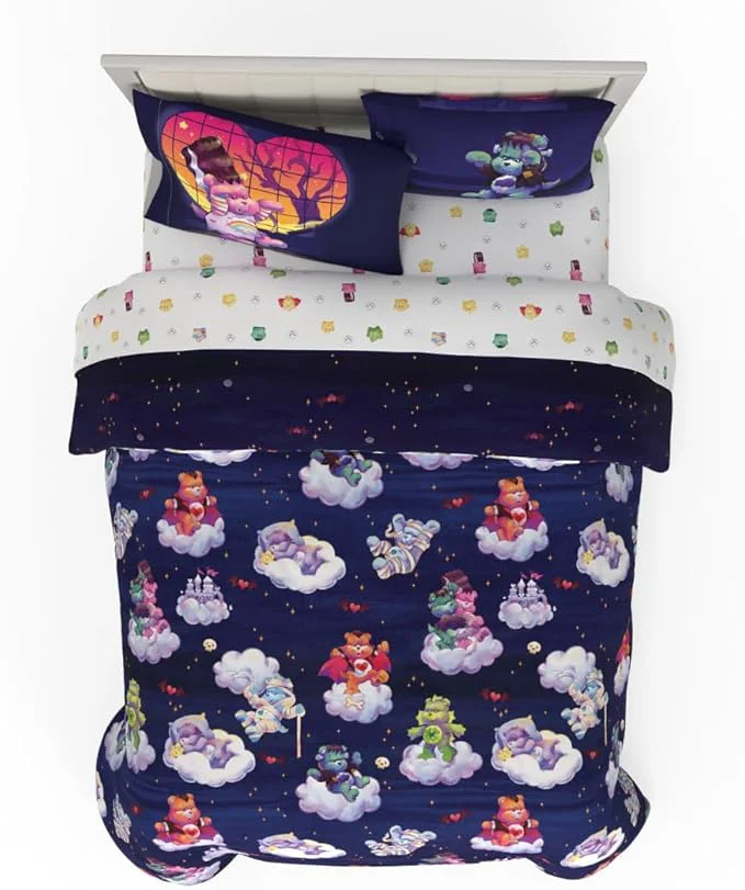 Effective Care Bears x Universal Monsters Halloween Bedding 7 Piece Super Soft Cozy Reversible Comforter and Sheet Set with Sham Full ly Licensed Product By Franco Superior