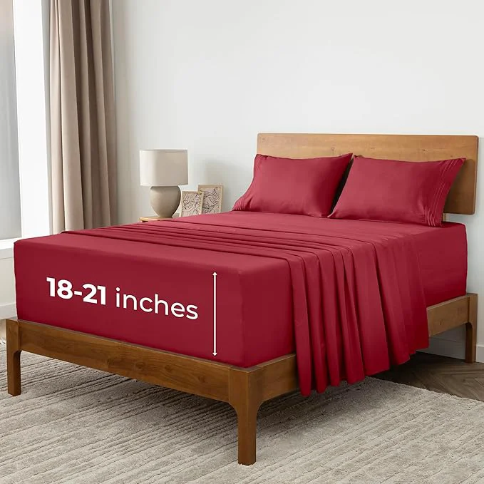 Sophisticated Mellanni Extra Deep California King Sheets - 4 PC Iconic Collection Bedding - Hotel Luxury Ultra Soft Cooling Bed Sheets - Wrinkle Fade Stain Resistant Cal King Brick Red Exclusive
