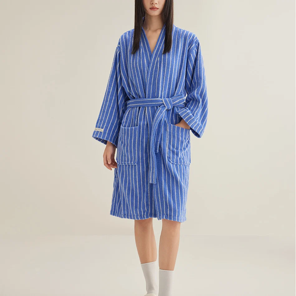 Top-Quality Ownkoti Pure Cotton Simple Striped Soft Bathrobe Relaxed