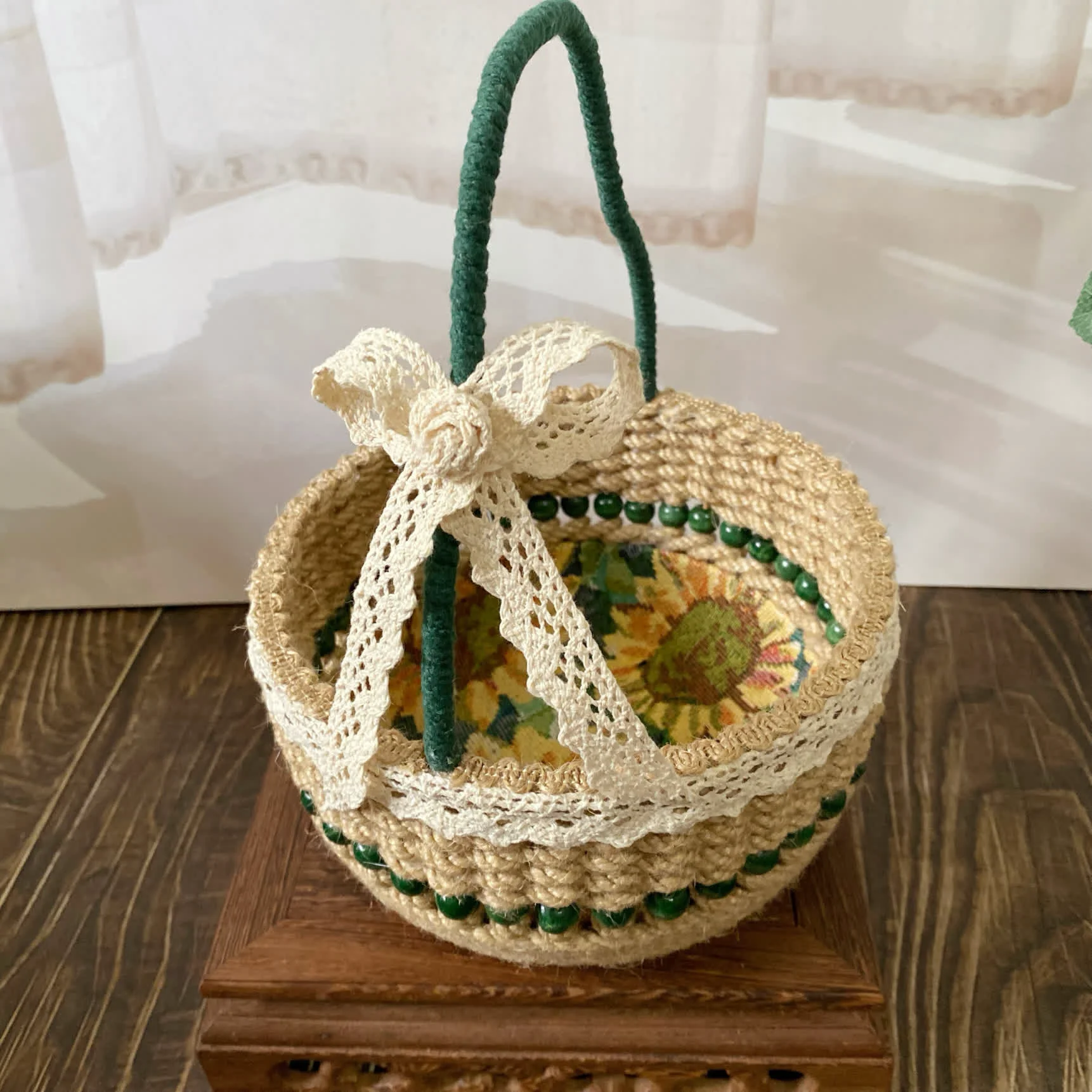 Elegant Ownkoti Sunflower Handmade Tabletop Storage Basket Artisan