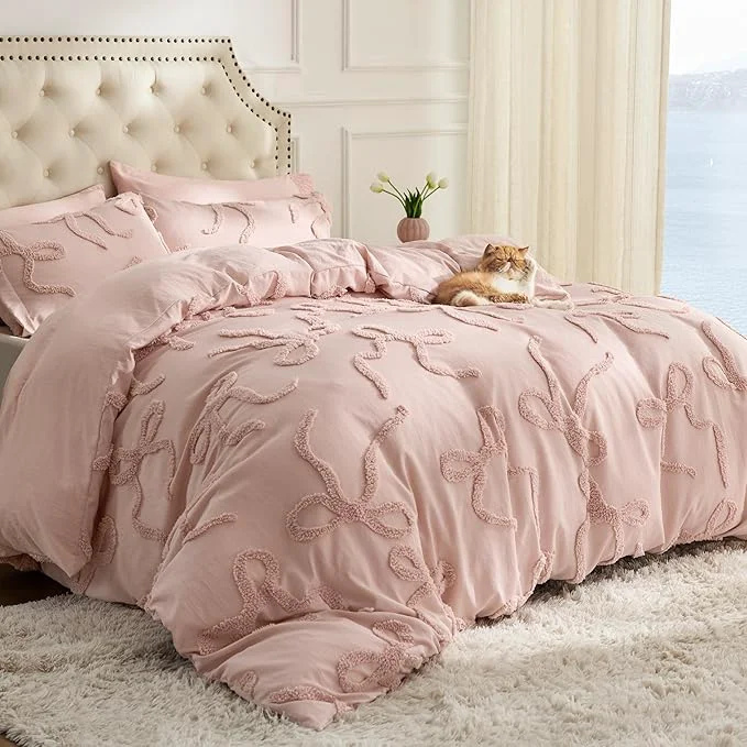 Carefully Designed Bedsure Tufted Rose Pink Queen Size Comforter Sets GentleSoft™ 3 Pieces Bow Cute Bedding Pink Room Decor Gifts for Girls Teens Women All Seasons 1 Bed Comforter 2 Pillow Shams 90x90 Inches Quality