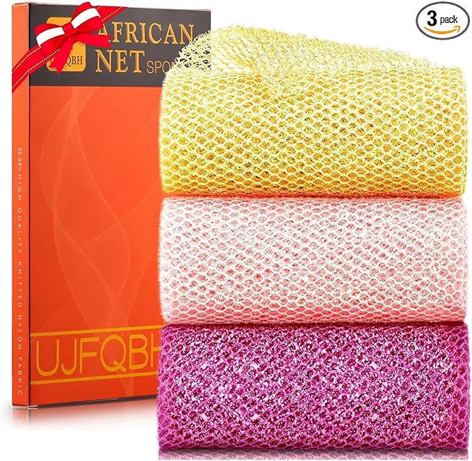Comfortable 3 Piece Bright Style African exfoliating net Exfoliating Shower Set Long Bath Superior