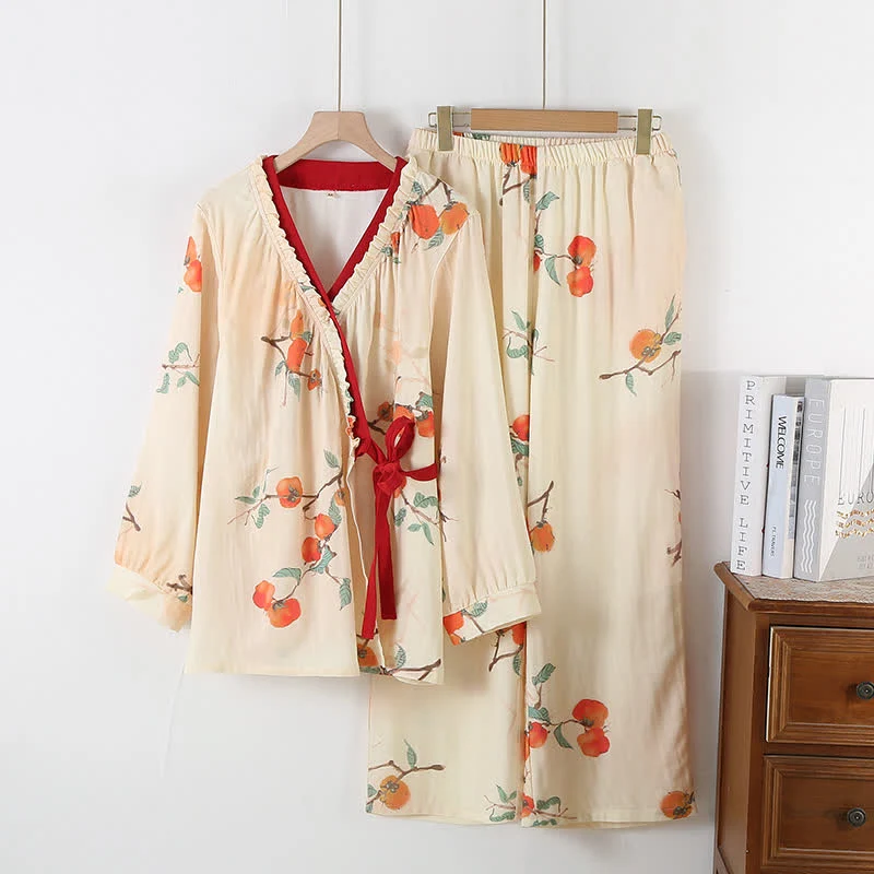Proven Ownkoti Bamboo Fiber Garden Persimmon Pajama Set Relaxed