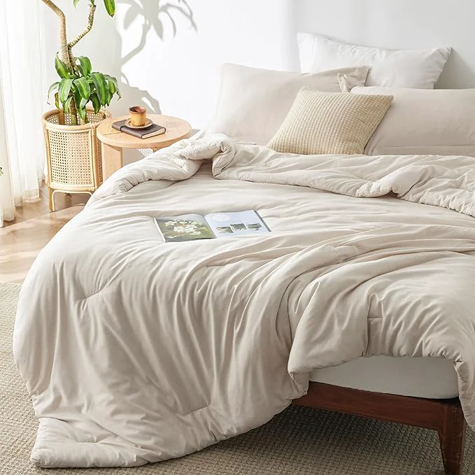 Exclusive Bedsure Oversized King Comforter Set - Beige Soft Bedding for All Seasons Cationic Dyed Bed Set 3 Pieces 1 Oversized King Size Comforter 120 quot x98 quot and 2 Pillow Shams 20 quot x36 quot 2 quot Original