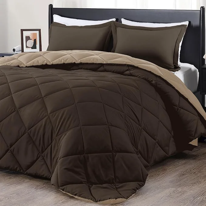 Reusable downluxe California King Comforter Set - Brown and Tan Cal King Comforter Set Soft Bedding Sets for All Seasons - 3 Pieces - 1 Comforter 104 quot x96 quot and 2 Pillow Shams 20 quot x36 quot Safe