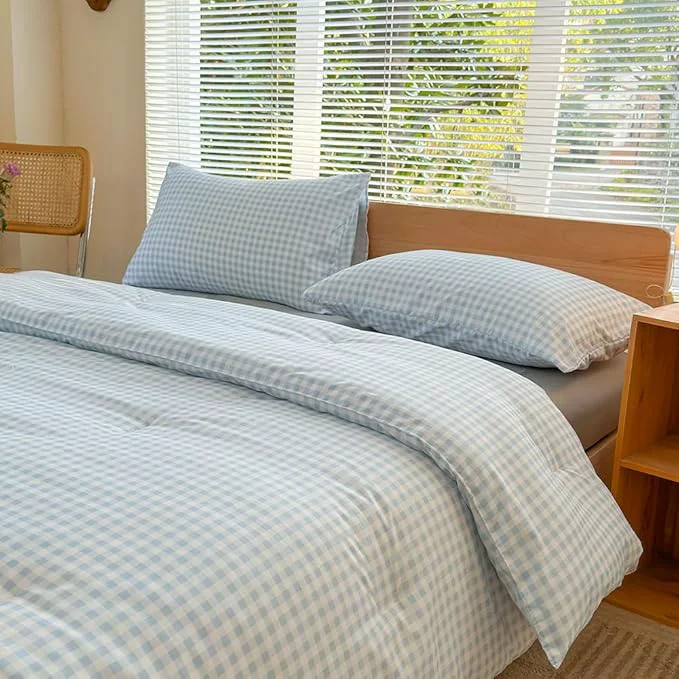 Elegant NSNLGSGC Twin Comforter Set Light Blue Gingham Bedding Sets Blue Grid Bed Comforter 2 Pieces 1 Comforter 1 Pillowcase Unique