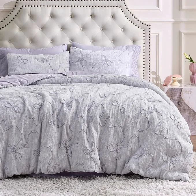Crafted Bedsure Purple King Size Comforter Set GentleSoft™ 3 Pieces Breathable Bow Comforter Set Women with 2 Pillow Shams Cute King Bedding Set Purple Room Decor Aesthetic Bedroom Decor 104x90 Inches Comfortable